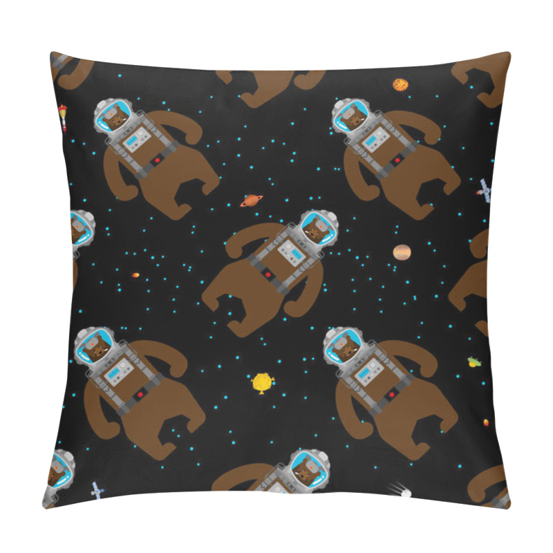 Personality  Bear Russian Astronaut Pattern Seamless. Wild Beast Spaceman In  Pillow Covers