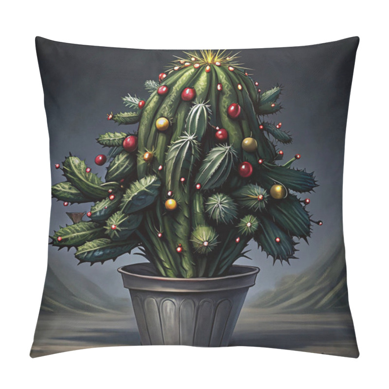 Personality  A Festive Christmas Cactus In A Rustic Pot Features Vibrant Red Blooms And Natural Details, Capturing The Essence Of Seasonal Charm And Decor. Pillow Covers