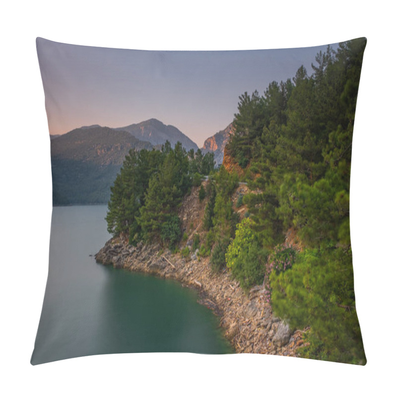 Personality  Green Canyon - One Of The Main Attractions Of Turkey. Natural Beauty Of Turkey. Mountains, Green Pines, Turquoise Lake. Mountain Landscape With Forest, Trees. Beautiful Mountain Lake Backround. Rocks. July 2020, Long Exposure Shot Pillow Covers