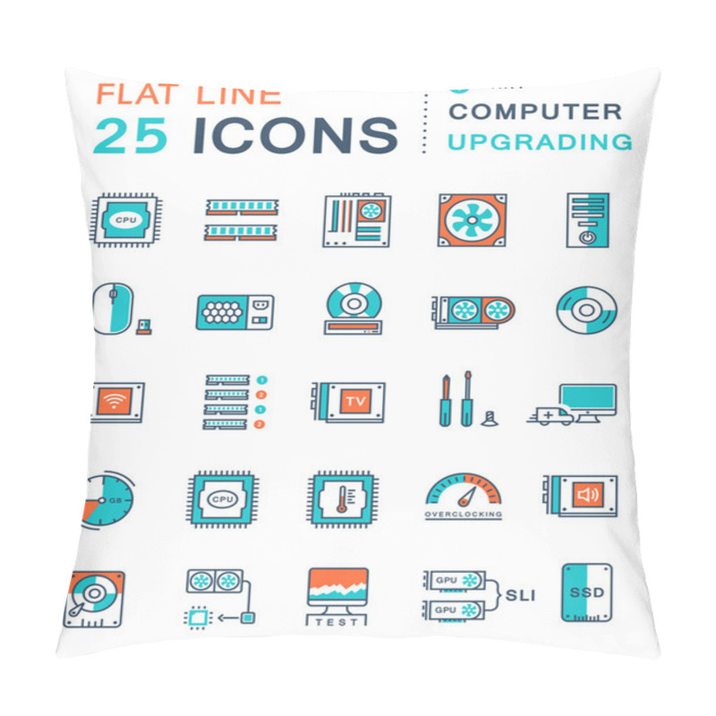 Personality  Set Vector Flat Line Icons Upgrading Computer Pillow Covers