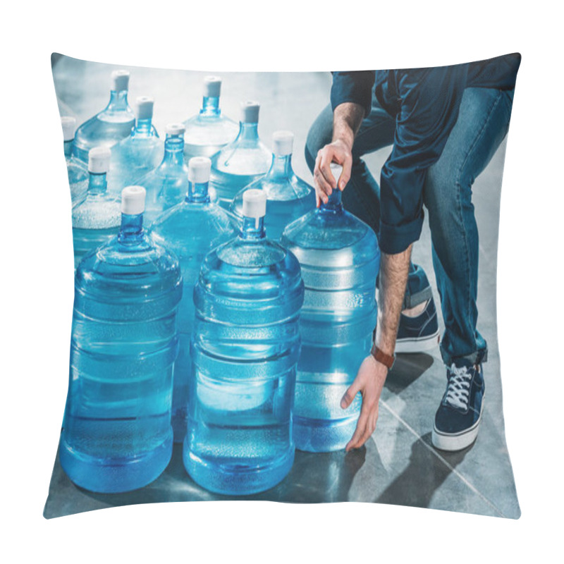 Personality  Man Delivering Large Bottles With Drinking Water Pillow Covers