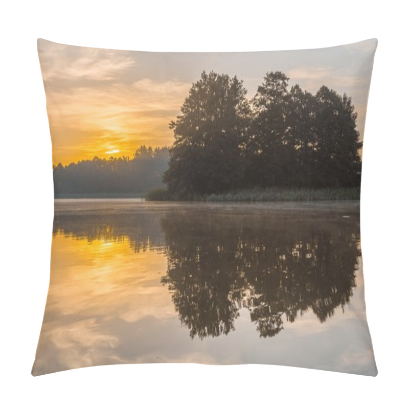 Personality  Beautiful Sunrise Over Misty Lake. Pillow Covers