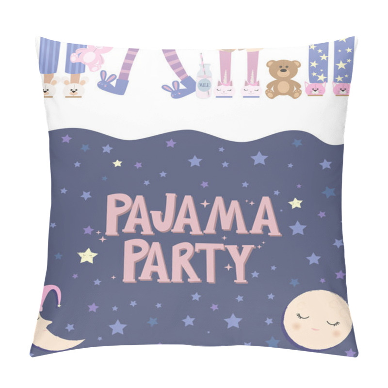 Personality  Pajama Party Poster With Fun Girls. Invitation For Slumber Party. Editable Vector Illustration Pillow Covers