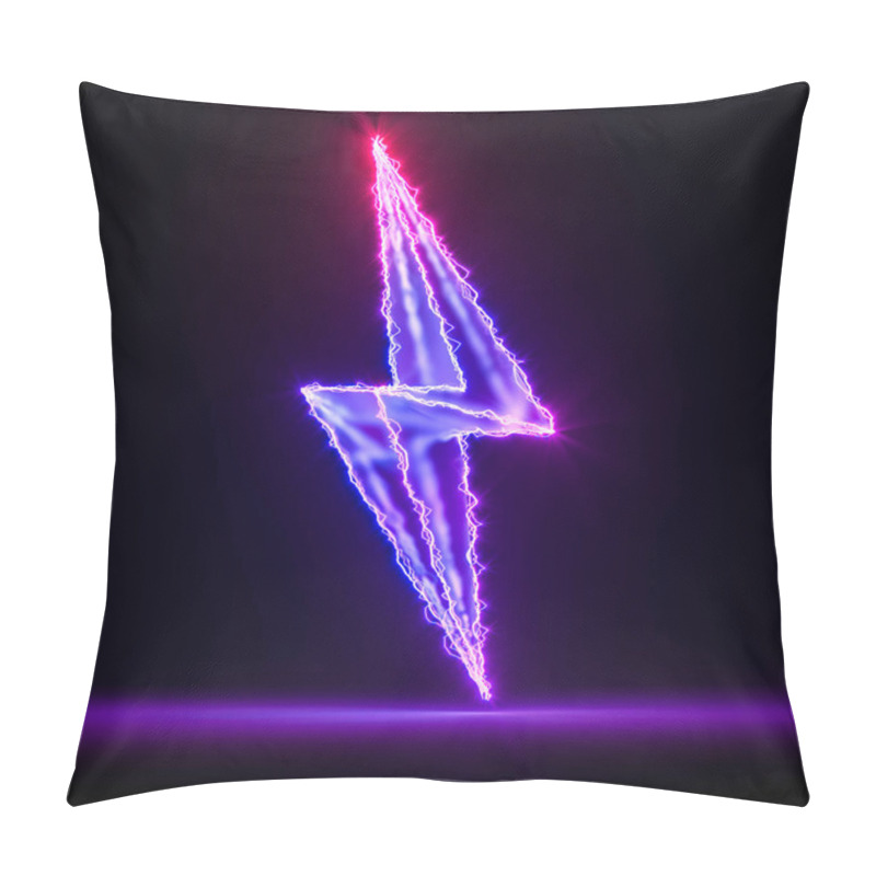 Personality  Violet Neon Electric Lightning On Dark Background. 3d Rendering. Pillow Covers