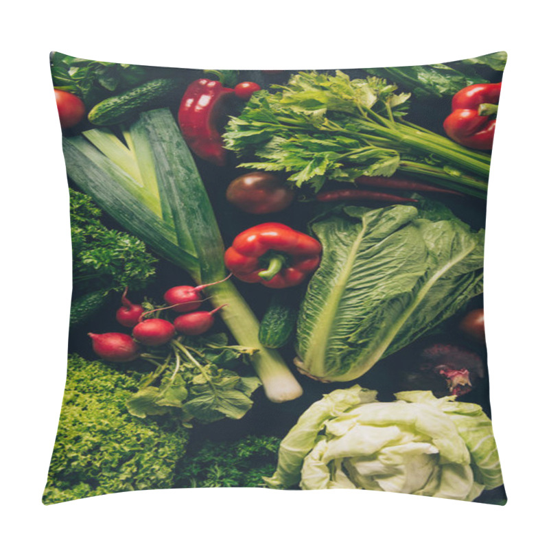 Personality  Top View Of Leek, Bell Peppers And Different Vegetables On Table  Pillow Covers