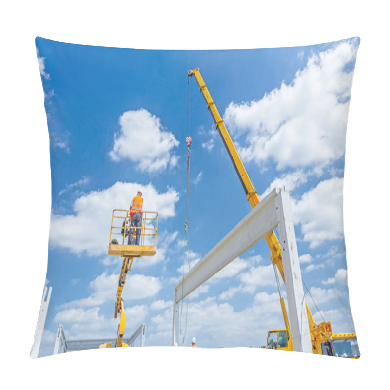 Personality  Mobile Crane Is Carry Concrete Joist To Assembly Huge Hall Pillow Covers