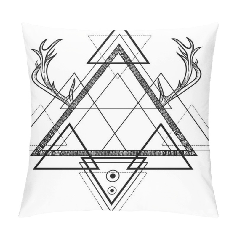 Personality  Blackwork Tribal Tattoo.Abstract Background With Dreamcatcher, Triangles And Deer Antlers.Deer Horns.Vector.mystic .Sacred Geometry Dotwork.Boho Hipster Design.Navajo Jewelry Decorations.T-shirt Print Pillow Covers