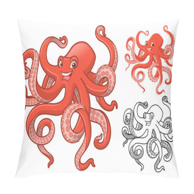 Personality  High Quality Octopus Cartoon Character Include Flat Design And Line Art Version Pillow Covers