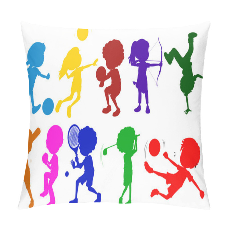 Personality  Coloured Sketches Of Kids Playing With The Different Sports Pillow Covers