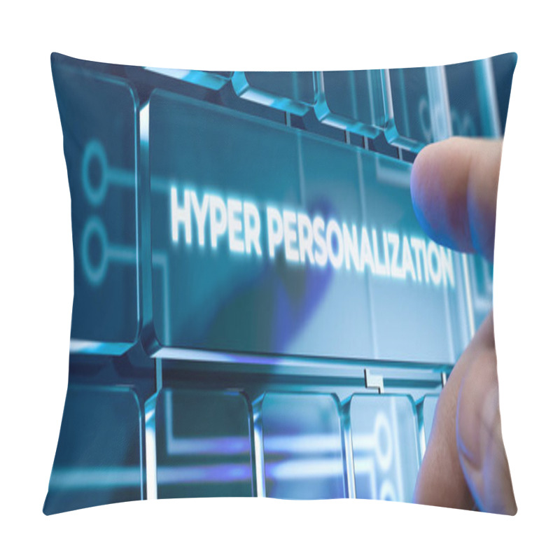 Personality  Hyper Personalization - Man Pushing Button On Futuristic Interface. Pillow Covers