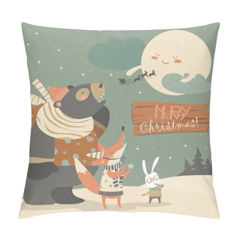 Personality  Bear,rabbit And Fox Watching The Moon Pillow Covers