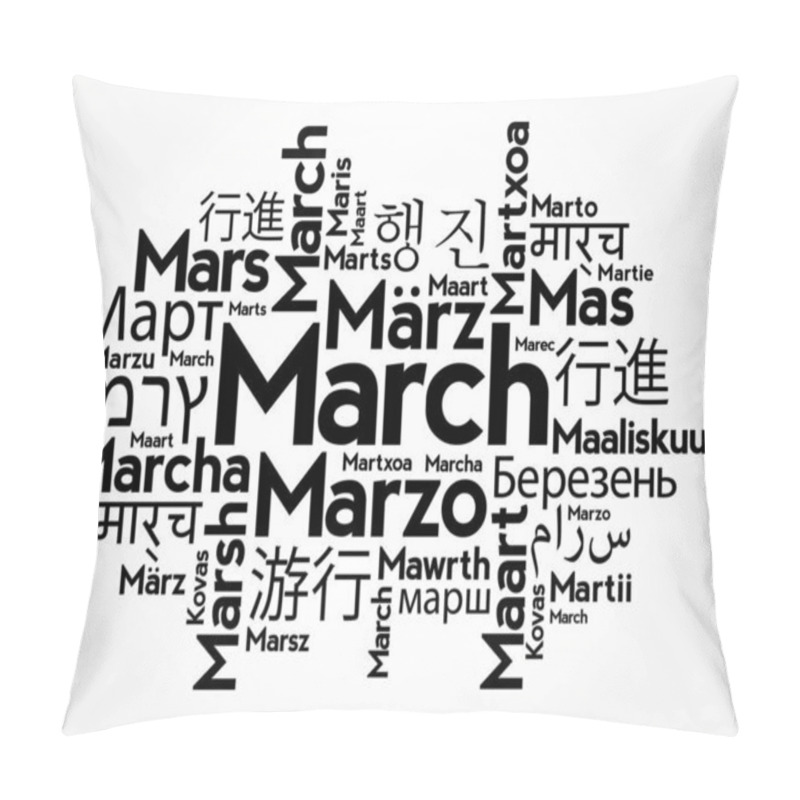 Personality  March In Different Languages Of The World, Word Cloud Concept Background Pillow Covers