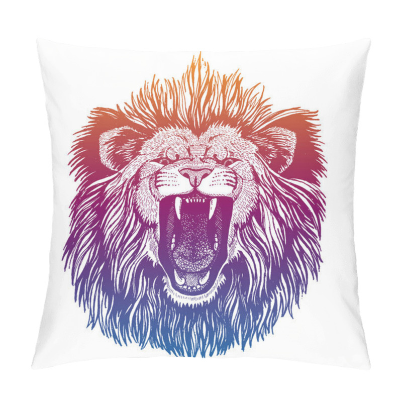 Personality  Hipster Lion Vector Illustration. Mascot. Portrait Of Wild Animal For Logo, Emblem. Pillow Covers