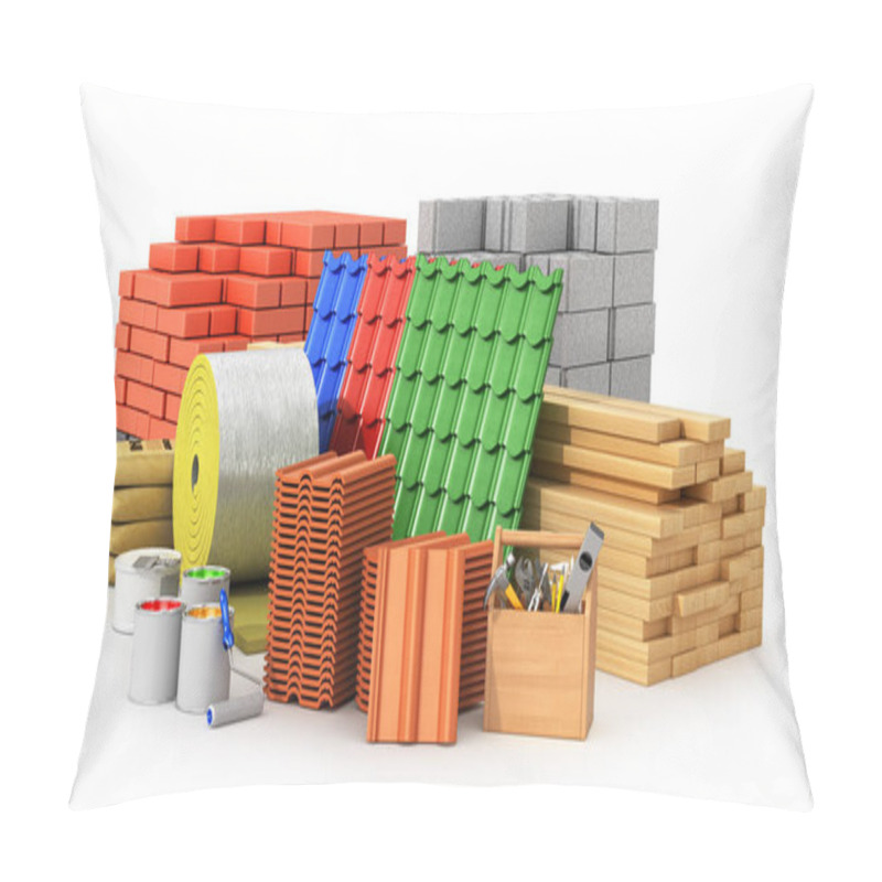 Personality  Materials For Roofing, Construction Materials, Isolated On A Whi Pillow Covers