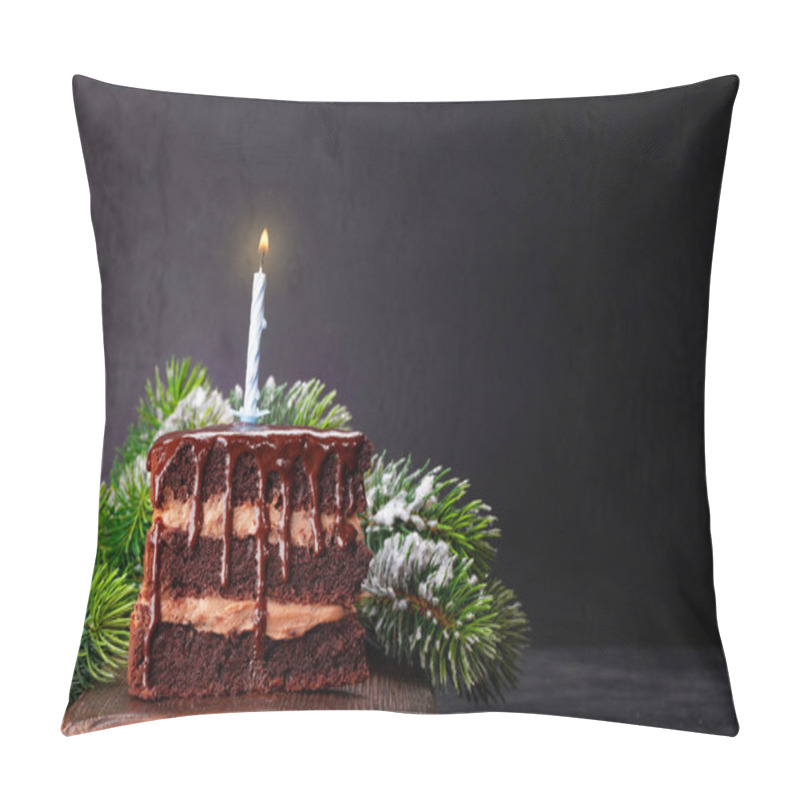 Personality  Christmas Cake With Burning Candle And Fir Tree. With Copy Space For Your Xmas Greetings Pillow Covers