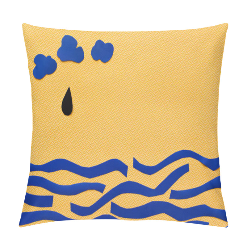 Personality  Top View Of Clouds Near Paper Drop And Carton Sea On Textured Yellow Background  Pillow Covers