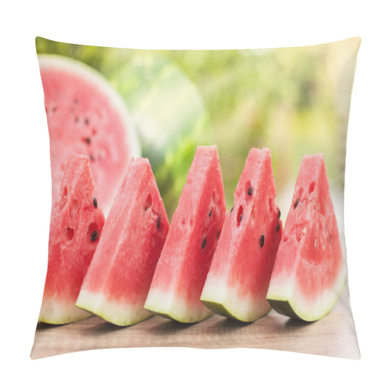 Personality  Delicious Refreshing Watermelon On The Outdoors Table Pillow Covers