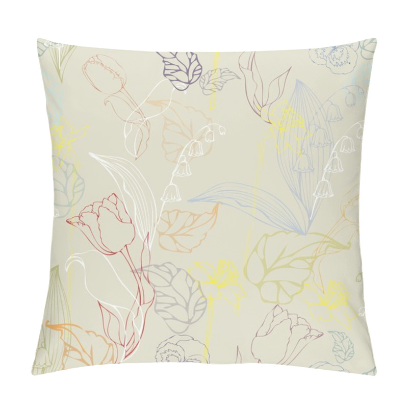 Personality  Seamless Background.Illustration Rose,tulip,lily Of The Valley, Daffodil, P Pillow Covers