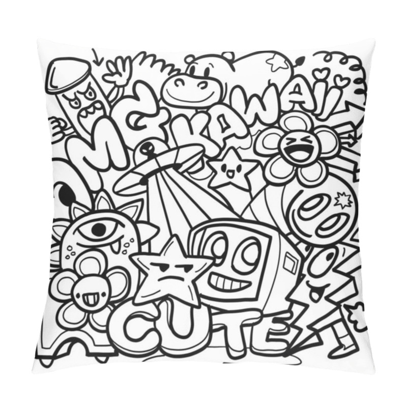 Personality  Cute And Playful Doodles Featuring Various Characters And Objects, Including Flowers, Stars, And TV, All Expressing Fun And Whimsical Vibe. Pillow Covers