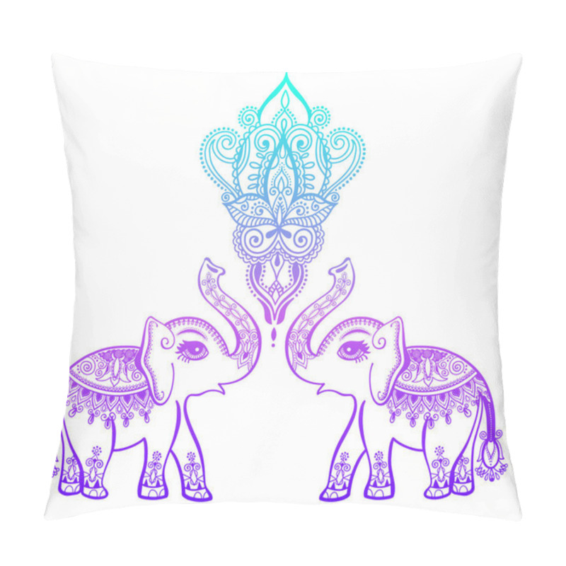 Personality  Indian Floral Pattern With Elephant, Henna Mehndi Tattoo Design Pillow Covers