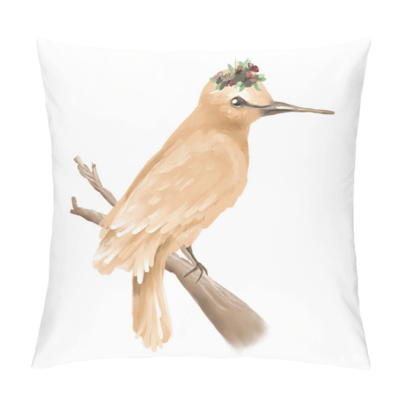 Personality  Oil Painted Beautiful Bird On Branch With Floral Wreath Isolated On White Background Pillow Covers