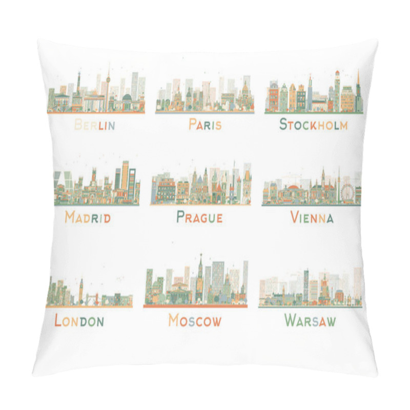 Personality  Set Of 9 Abstract Europe City Skyline. Vector Illustration. Pillow Covers