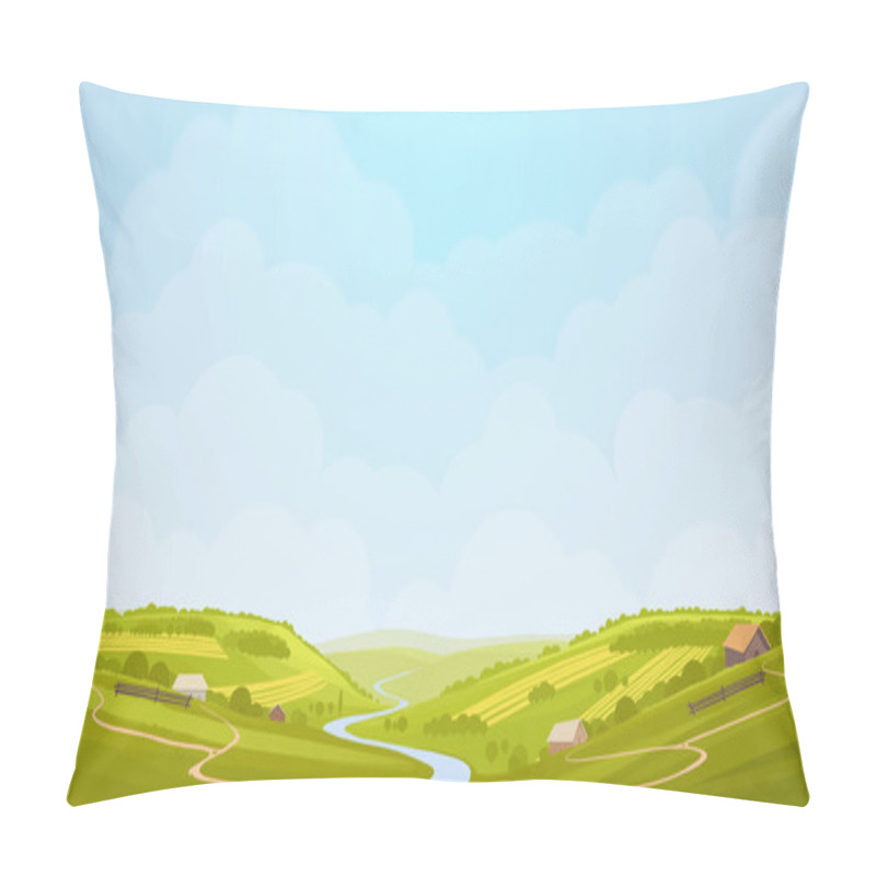 Personality  Green Countryside View Illustration. Pillow Covers