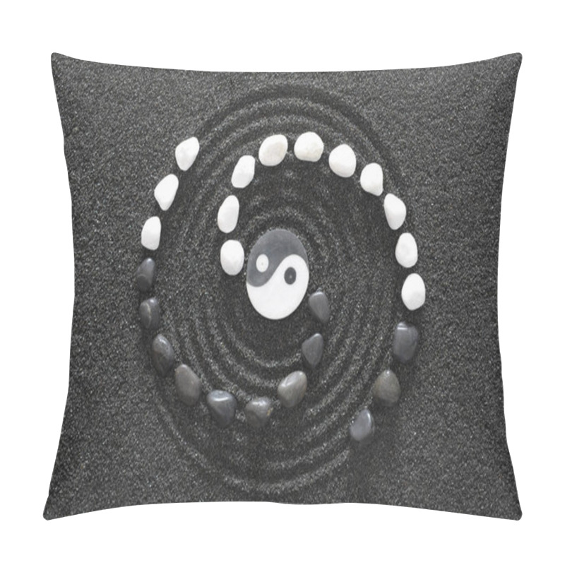 Personality  Japanese Zen Garden With Yin And Yang Stones In Textured Sand Pillow Covers