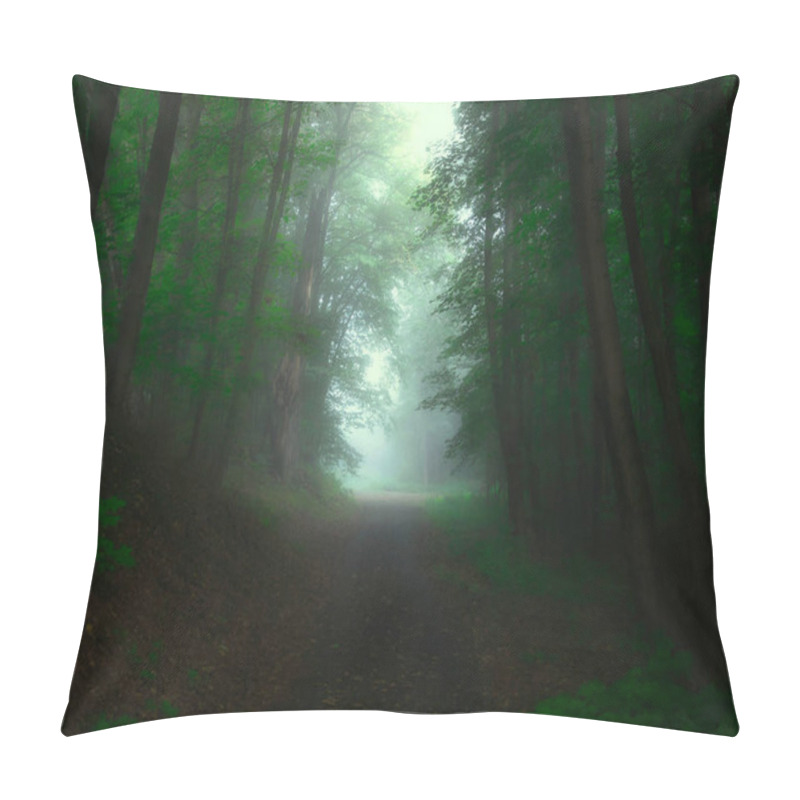 Personality  Green Foggy Forest With Sun Rays, Green Leafs,sunlight,fog. Tree Trunks,tree Branches, Gree Leafs,fog, Forest Road. Mystique  Relaxing  Nature. Czech Republic.  Pillow Covers