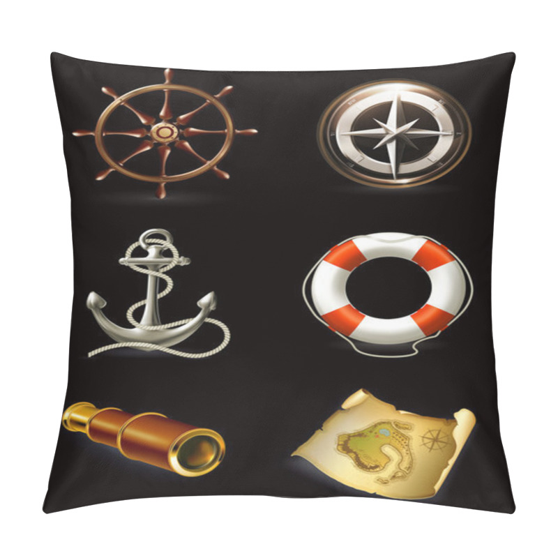 Personality  Marine Set On Black, High Quality Icons Pillow Covers