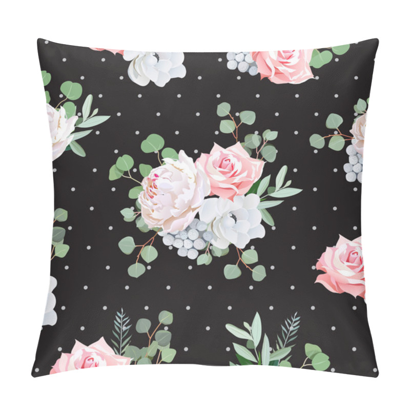 Personality  Black Pattern With Bouquets Of Rose, Peony, Anemone, Brunia Flow Pillow Covers