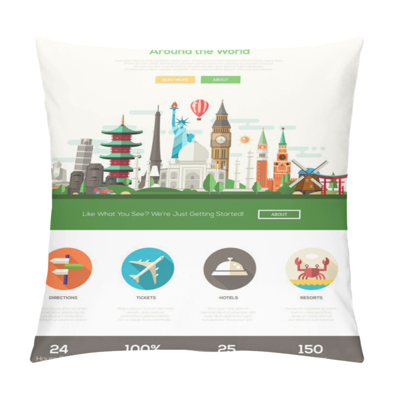 Personality  Flat Design Travel Website Header Banner With Webdesign Elements Pillow Covers