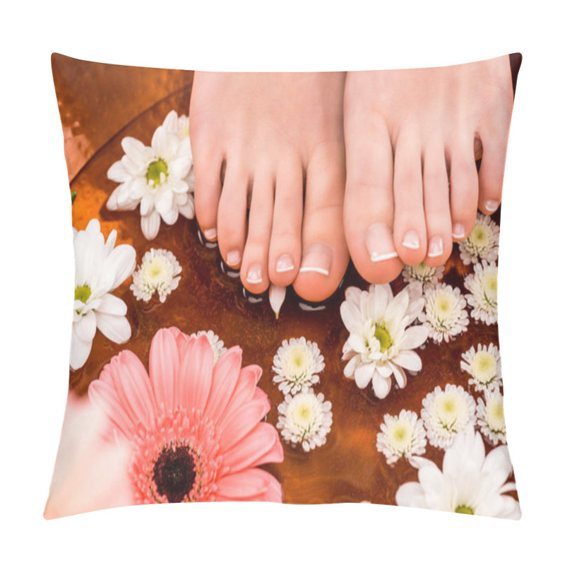 Personality  Cropped View Of Woman Making Spa Procedure With Flowers For Feet Pillow Covers