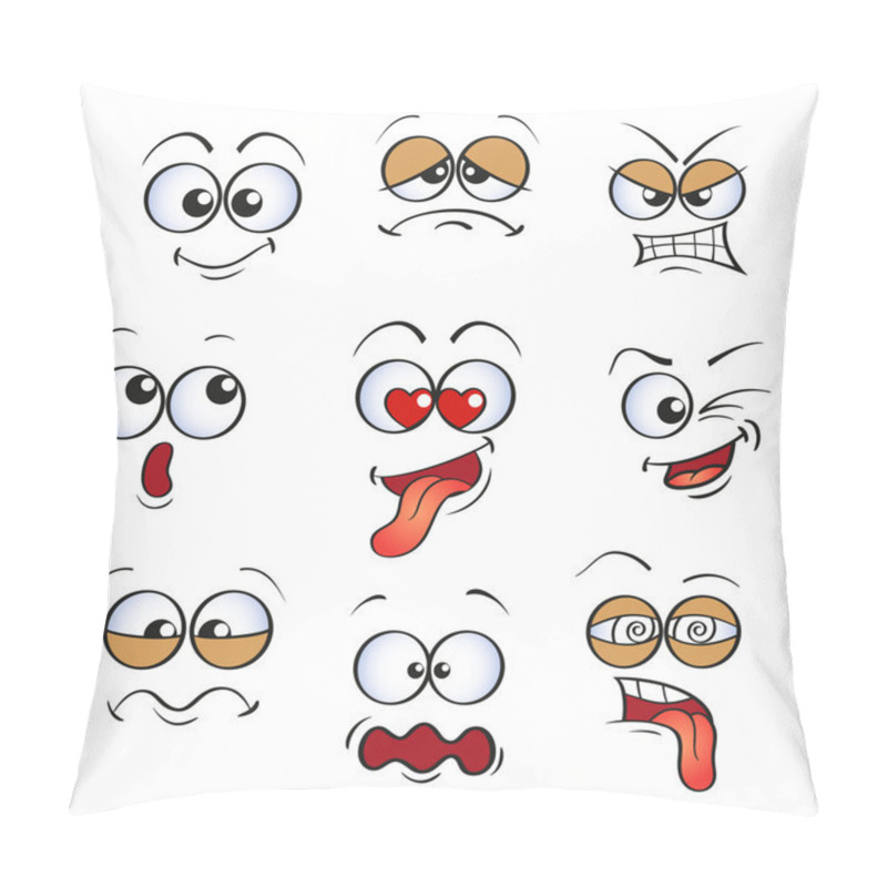 Personality  Cute Cartoon Faces With Different Emotions. Emoticons Pillow Covers