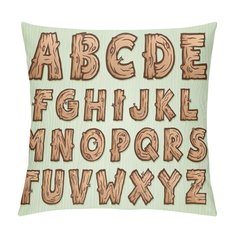 Personality  A Full Scalable Vector Illustrated Alphabet Made Of Wooden Planks, Stick, Branches And Cut Logs Of Wood Against A Wooden Background Pillow Covers