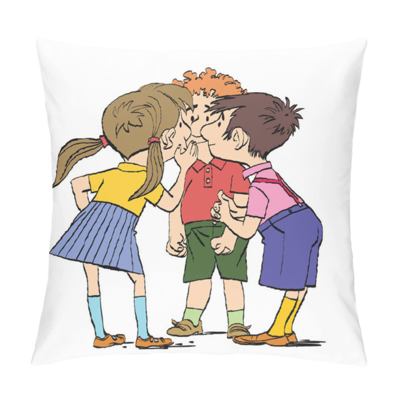 Personality  Mystery, A Group Of Children Whispering Pillow Covers