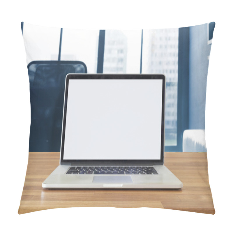 Personality  Laptop On Table, On Office Background Pillow Covers