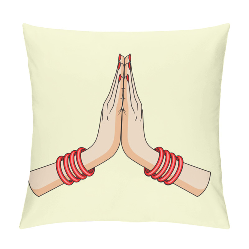 Personality  Welcome Gesture Of Hands Of Indian Woman Pillow Covers