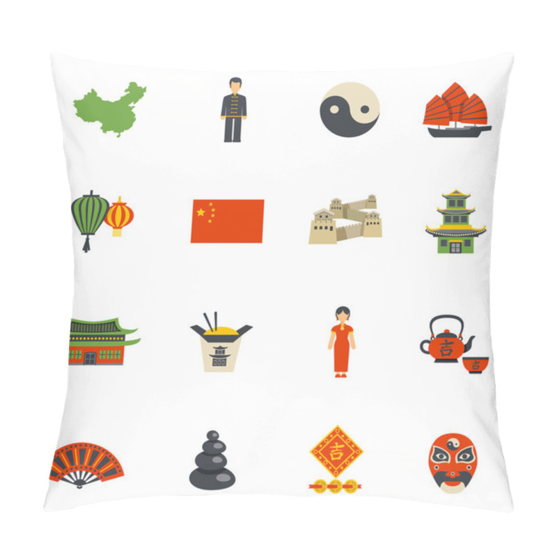 Personality  Chinese Culture Symbols Flat Icons Set Pillow Covers