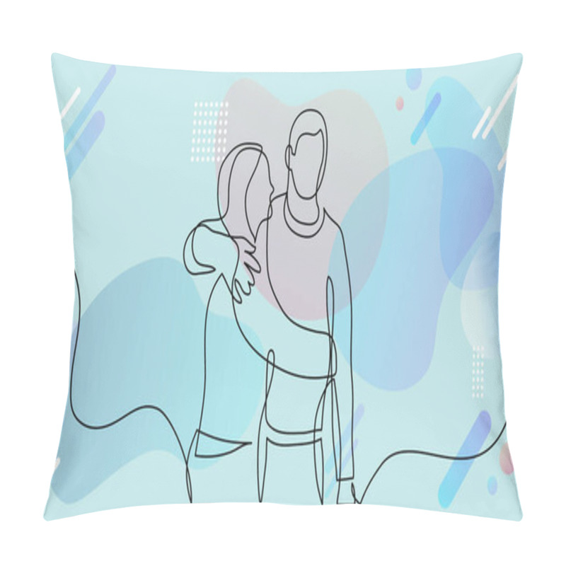 Personality  Continuous Line Drawing Of Young Couple Of Friends Hugging Each Other Pillow Covers