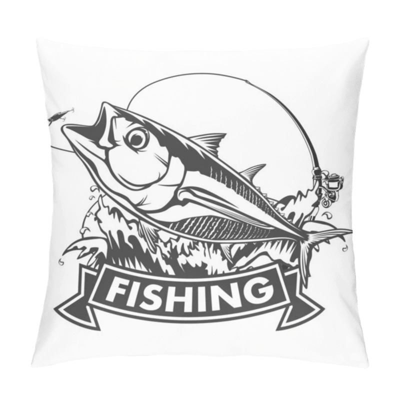 Personality  Tuna Big Fishing On White Logo Illustration. Vector Illustration Can Be Used For Creating Logo And Emblem For Fishing Clubs, Prints, Web And Other Crafts. Pillow Covers