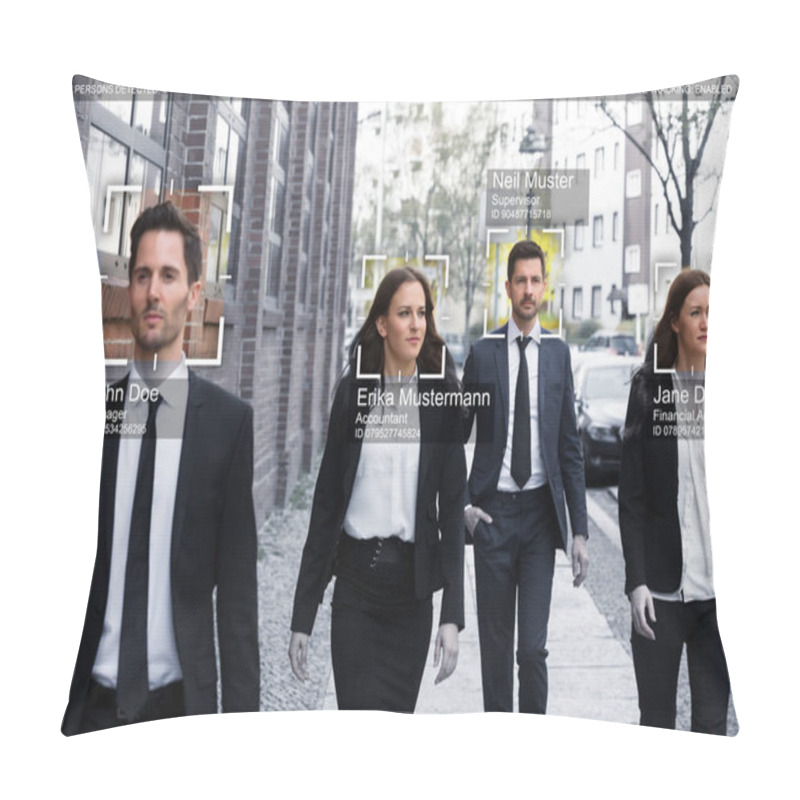 Personality  Portrait Of Young Businesspeople Face Recognized With Intellectual Learning System Pillow Covers