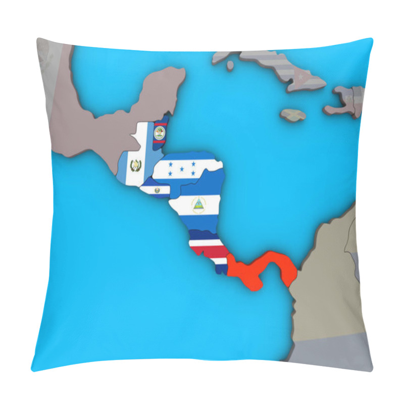 Personality  Central America With Embedded National Flags On Blue Political 3D Globe. 3D Illustration. Pillow Covers