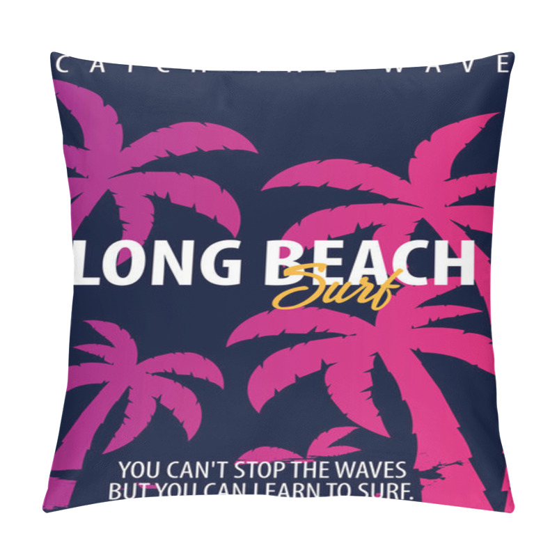 Personality  Long Beach Surfing Graphic With Palms. T-shirt Design And Print. Pillow Covers