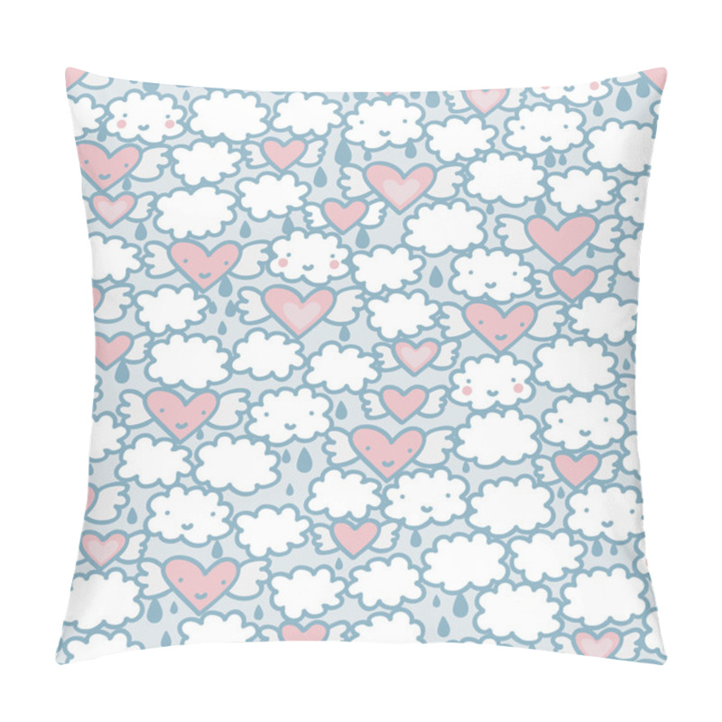 Personality  Seamless Pattern With Hearts And Clouds. Vector Doodle Illustration. Pillow Covers