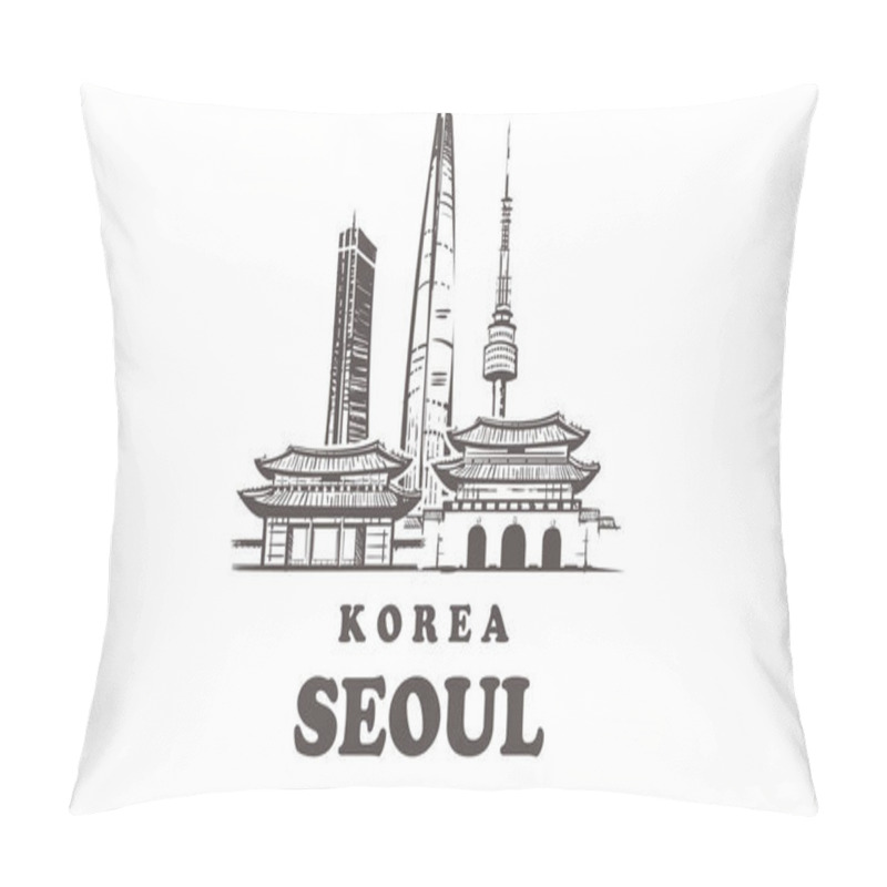 Personality  One Line Style Seoul Skyline. Simple Modern Minimaistic Style Vector. Isolated On White Background. Pillow Covers