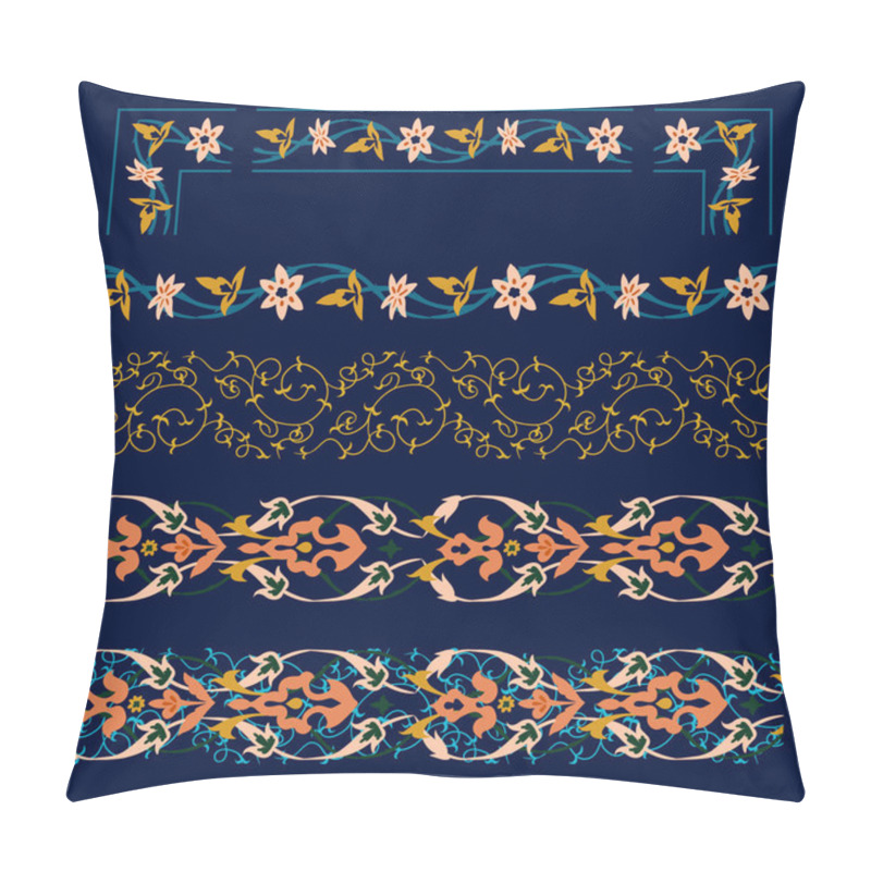 Personality  Oriental Pattern Border Set. Samrkand, Modern, Art Deco Style. It Applicable For Decoration Of Interior Or Website Or Printed Materials For Cafe In Oriental Stile. Vector Seamless Pattern. Pillow Covers