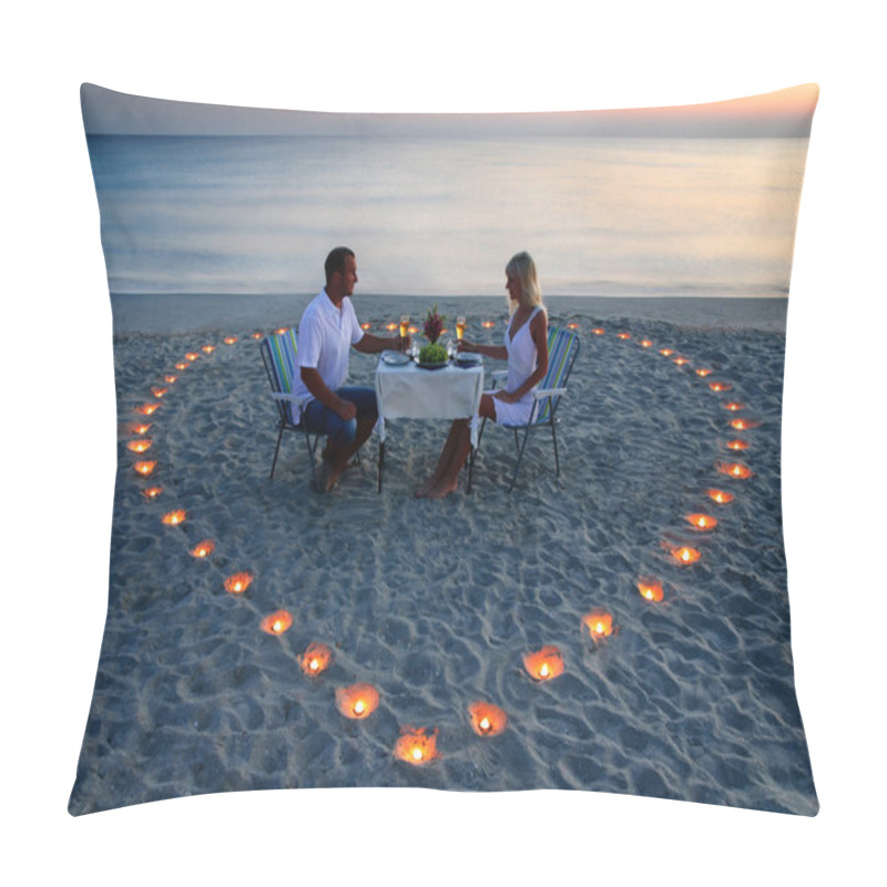 Personality  A Young Lovers Couple Share A Romantic Dinner With Candles Heart Pillow Covers