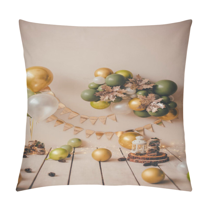 Personality  Stylish Photo Zone In Beige And Green Tones Pillow Covers