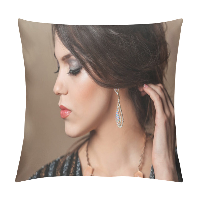 Personality  Young Woman With Elegant Jewelry Pillow Covers